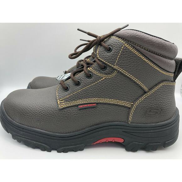 Skechers Men\'s 77143MC Brown Leather Steel Toe Safety Boots Lace Up Size US 13 main image 4
